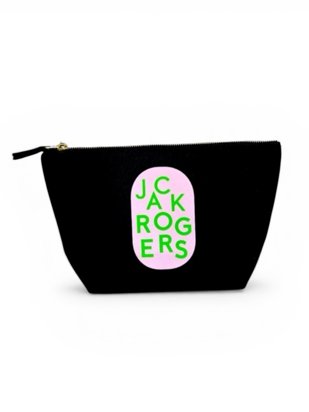 Jack Rogers Large Black Canvas Cosmetic Bag Makeup Case with Pink and Green